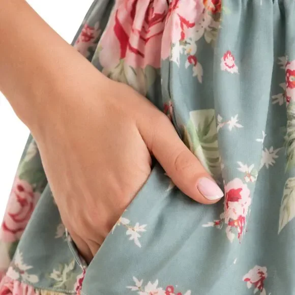 Floral Boho Maxi Dress Tiered Tie Shoulder est. Med Free People "Bluebell"-Insp - Picture 6 of 9